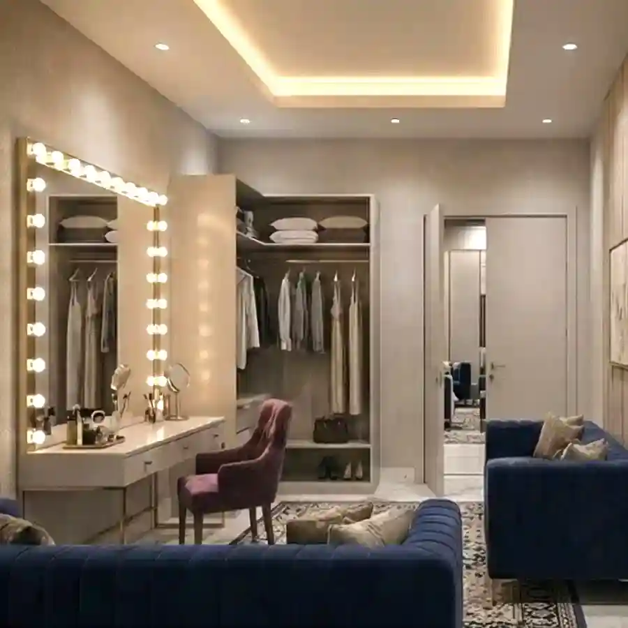 Elegant VIP bridal suite dressing room design for a luxury banquet hall project